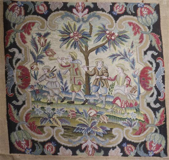 A pair of 18th century needlework chair covers and two panels